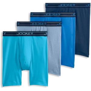 imageJockey Mens Underwear Lightweight Cotton Blend 7quot Long Leg Boxer Brief  4 PackSparkling WatersSky BlueWashed Heather DenimInkwell