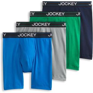 imageJockey Mens Underwear Lightweight Cotton Blend 7quot Long Leg Boxer Brief  4 PackTropical BlueShamrock GreenQuartz GreyJust Past Midnight