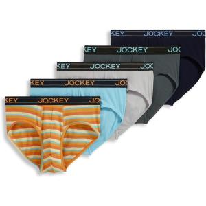 imageJockey Mens Underwear Lightweight Cotton Blend Brief  5 PackBattleship GreySolid GreyDaring StripeCaspian SeaTrue Navy