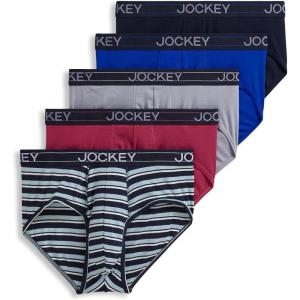 imageJockey Mens Underwear Lightweight Cotton Blend Brief  5 PackMid GreyBluest BlueSuitable StripeTrue NavyRed Pear
