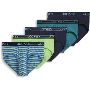 imageJockey Mens Underwear Lightweight Cotton Blend Brief  5 PackTrue NavyTeal SlateDaring Stripe BluesSpearmintTrue Navy