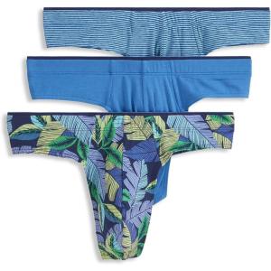 imageJockey Mens Underwear True Style Thong  3 PackFanning FloraTrue BlueFrolic Stripe