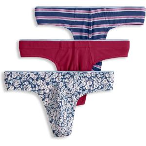 imageJockey Mens Underwear True Style Thong  3 PackFunky Marina FloralRed PearSoft Blue Fall Stripe