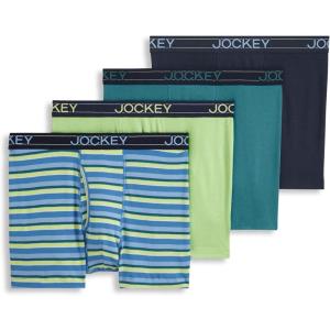 imageJockey Mens Underwear Lightweight Cotton Blend 5quot Boxer Brief  4 PackTeal SlateDaring Stripe BluesSpearmintTrue Navy