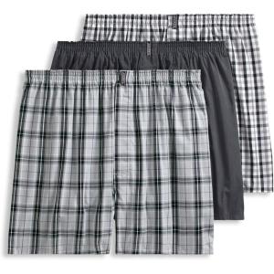 imageJockey Mens Underwear Classics Full Cut 5quot Boxer  3 PackCrafty Grey PlaidPlain ChambrayDelightful Grey Gingham