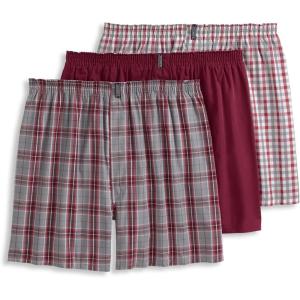 imageJockey Mens Underwear Classics Full Cut 5quot Boxer  3 PackCrafty Red PlaidPlain Red ChambrayDelightful Red Gingham