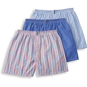 imageJockey Mens Underwear Classics Full Cut 5quot Boxer  3 PackRed StripeBlue ChambraySky Blue Small Plaid
