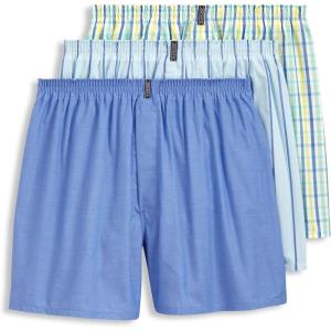 imageJockey Mens Underwear Classics Full Cut 5quot Boxer  3 PackStriated GinghamPain WeaveCalm Stripe Blues