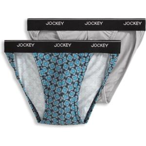 imageJockey Mens Underwear Mens Elance String Bikini  2 PackTypical Tile DotSolid Grey