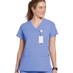 imageJockey Womens Scrubs Womens True Fit Crossover VNeck Scrub TopCeil Blue