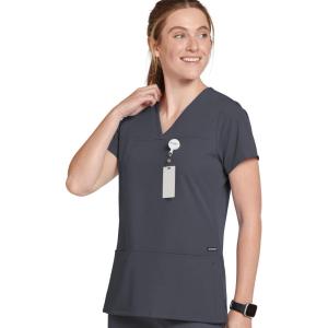 imageJockey Womens Scrubs Womens True Fit Crossover VNeck Scrub TopCharcoal Grey