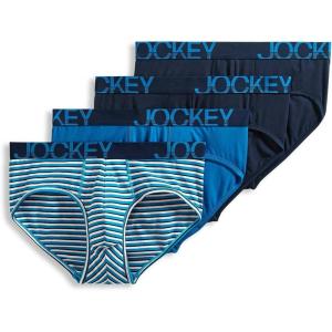 imageJockey Mens Underwear ActiveStretch Brief  4 PackTrue NavyCool White and Blue StripeTrue NavyTurquoise Gem