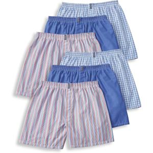 imageJockey Mens Underwear Classics Full Cut 5quot Boxer  6 PackRacing Red StripeBlue ChambraySoft Sky Small Plaid