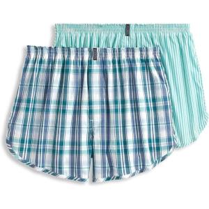 imageJockey Mens Underwear Tapered 5quot Boxer  2 PackField Day Teal PlaidNeedle Weave Stripe