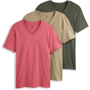 imageJockey TShirts for Men  V Neck Undershirts Cotton Mens TShirts  3 PackBrunswick GreenRocky BeachMalibu Red
