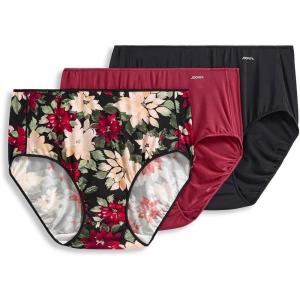 imageJockey Womens Underwear No Panty Line Promise Hip Brief  3 PackWatercolor PoinsettiaRed PearBlack