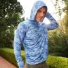 imageJockey Outdoors Mens Casualwear Long Sleeve Hooded Sun ShirtTrue Blue Water Print