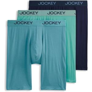 imageJockey Mens Underwear Chafe Proof Pouch Ultra Soft Modal 85quot Long Leg Boxer Brief  3 PackOpulent JadeJockey BlueCove