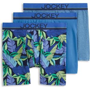 imageJockey Mens Underwear True Style 6quot Boxer Brief  3 PackFanning FloraTrue BlueFrolic Stripe