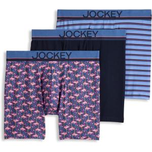 imageJockey Mens Underwear True Style 6quot Boxer Brief  3 PackFlamingo GeoTrue NavyDetail Stripe