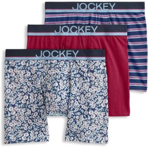 imageJockey Mens Underwear True Style 6quot Boxer Brief  3 PackFunky Marina FloralRed PearSoft Blue Fall Stripe