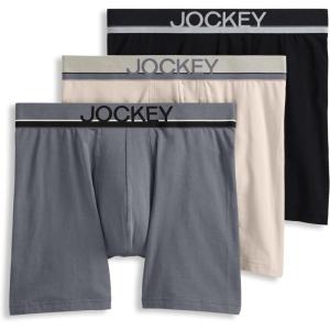 imageJockey Mens Underwear True Style 6quot Boxer Brief  3 PackGreyBeigeBlack Night
