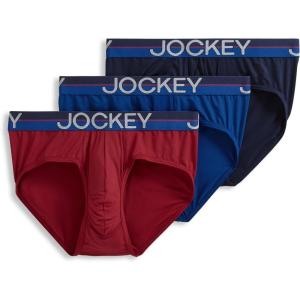 imageJockey Mens Underwear Infinite Cool Microfiber Stretch Brief  3 PackRed AppleMarina BlueTrue Navy