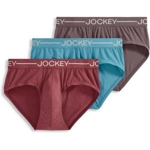 imageJockey Mens Underwear Organic Cotton Stretch Brief  3 PackLeather RedDusty SkiesRaisin