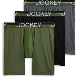 imageJockey Mens Underwear Infinite Cool Microfiber Stretch 8quot Long Leg Boxer Brief  3 PackMilitary GreenBattleship GreyBlack