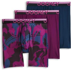 imageJockey Mens Underwear Infinite Cool Microfiber Stretch 8quot Long Leg Boxer Brief  3 PackPlum Marble