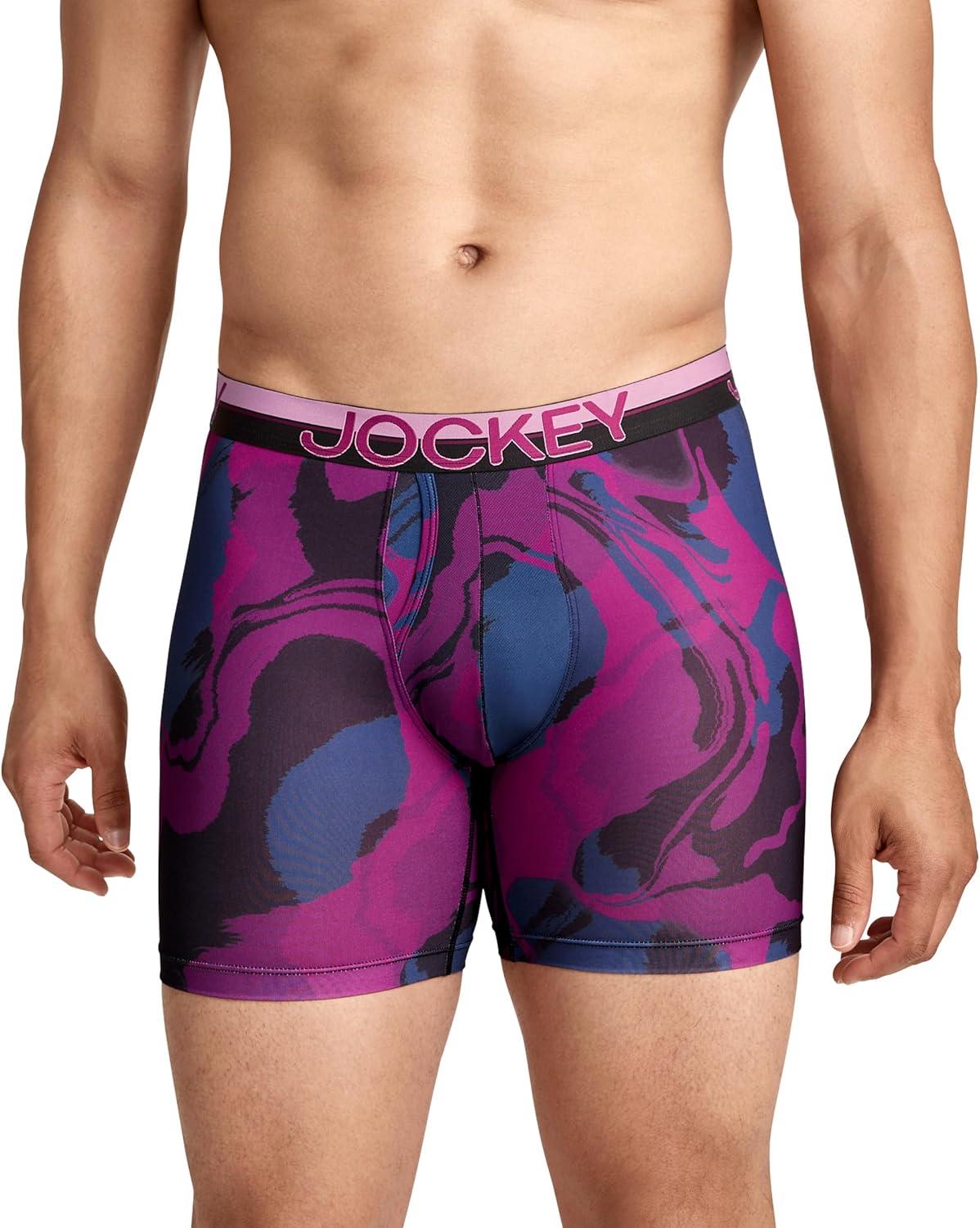 imageJockey Mens Underwear Infinite Cool Microfiber Stretch 6quot Boxer Brief  3 PackPlum Marble