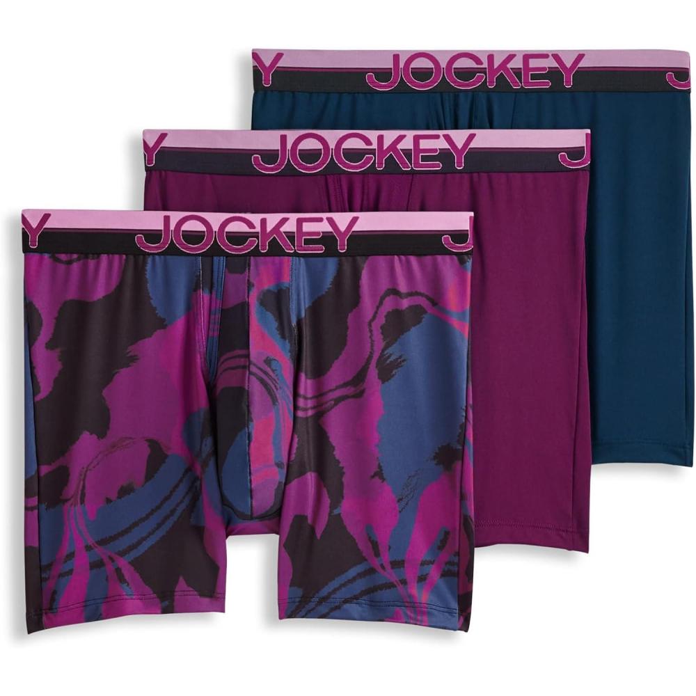 imageJockey Mens Underwear Infinite Cool Microfiber Stretch 6quot Boxer Brief  3 PackPlum Marble