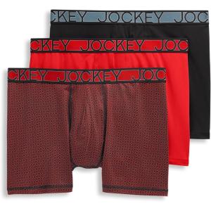 imageJockey Mens Underwear Active Microfiber 5quot Boxer Brief  3 PackBlackTimescape GeoRacing Red