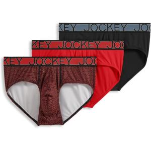 imageJockey Mens Underwear Active Microfiber Brief  3 PackBlackTimescape GeoRacing Red