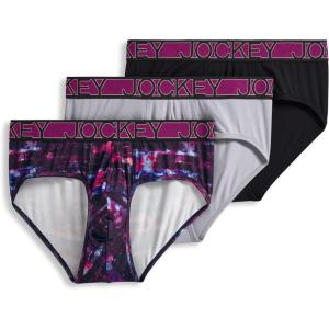 imageJockey Mens Underwear Active Microfiber Brief  3 PackGrey DoveSmoky StripeBlack