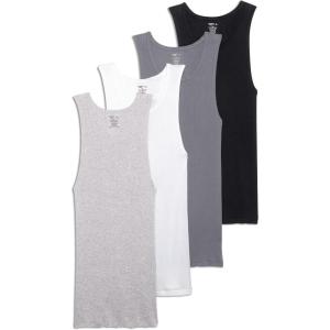 imageJockey Mens Undershirt 100 Cotton AShirt Tank  4 PackBlackLantern GreyGrey HeatherWhite