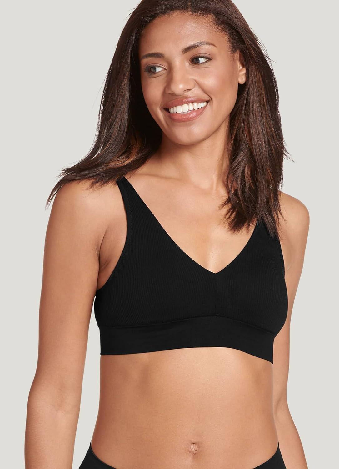 imageJockey Womens Bra Seamfree Rib Molded Cup Plunge BraletteBlack