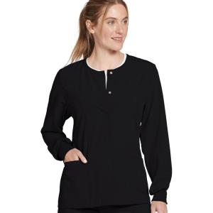 imageJockey Womens Scrubs Womens Classic Round Neckline Snap Scrub JacketBlack