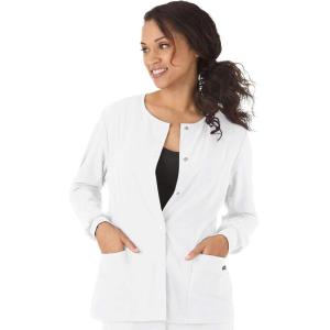 imageJockey Womens Scrubs Womens Classic Round Neckline Snap Scrub JacketWhite