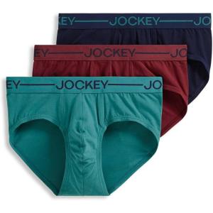 imageJockey Mens Underwear Organic Cotton Stretch Brief  3 PackBayouTrue NavyLeather Red