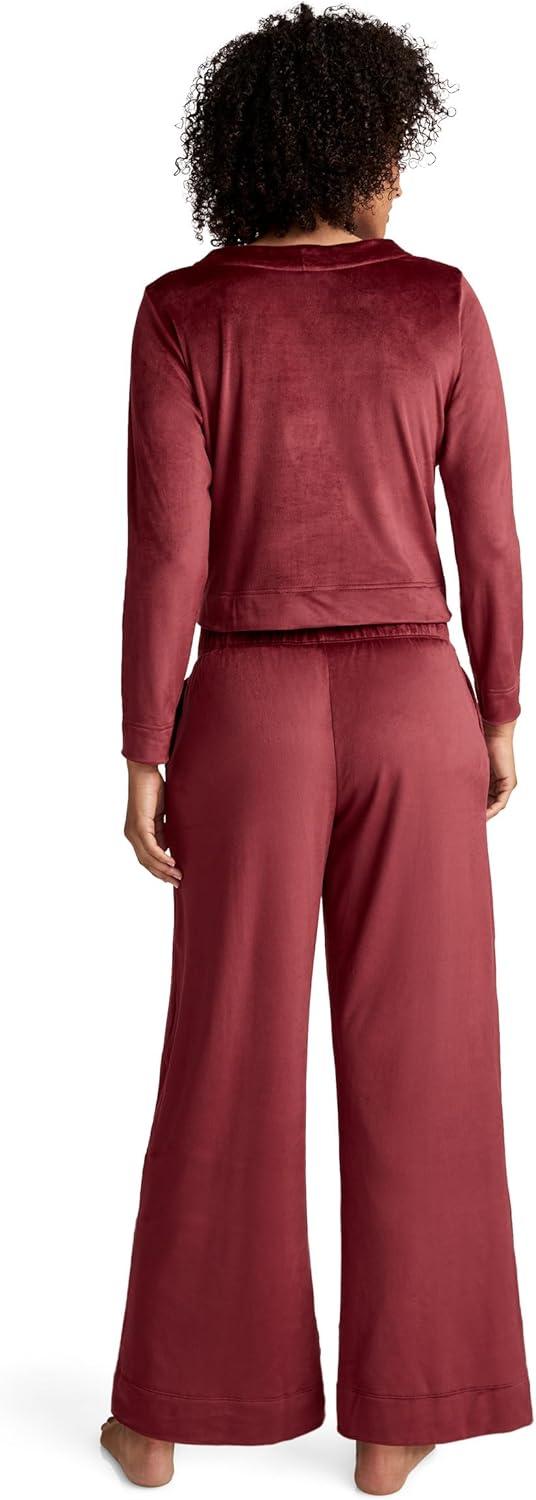 imageJockey Womens Sleepwear Velour Button Top and Wide Leg Pant Sleep SetDeep Cranberry