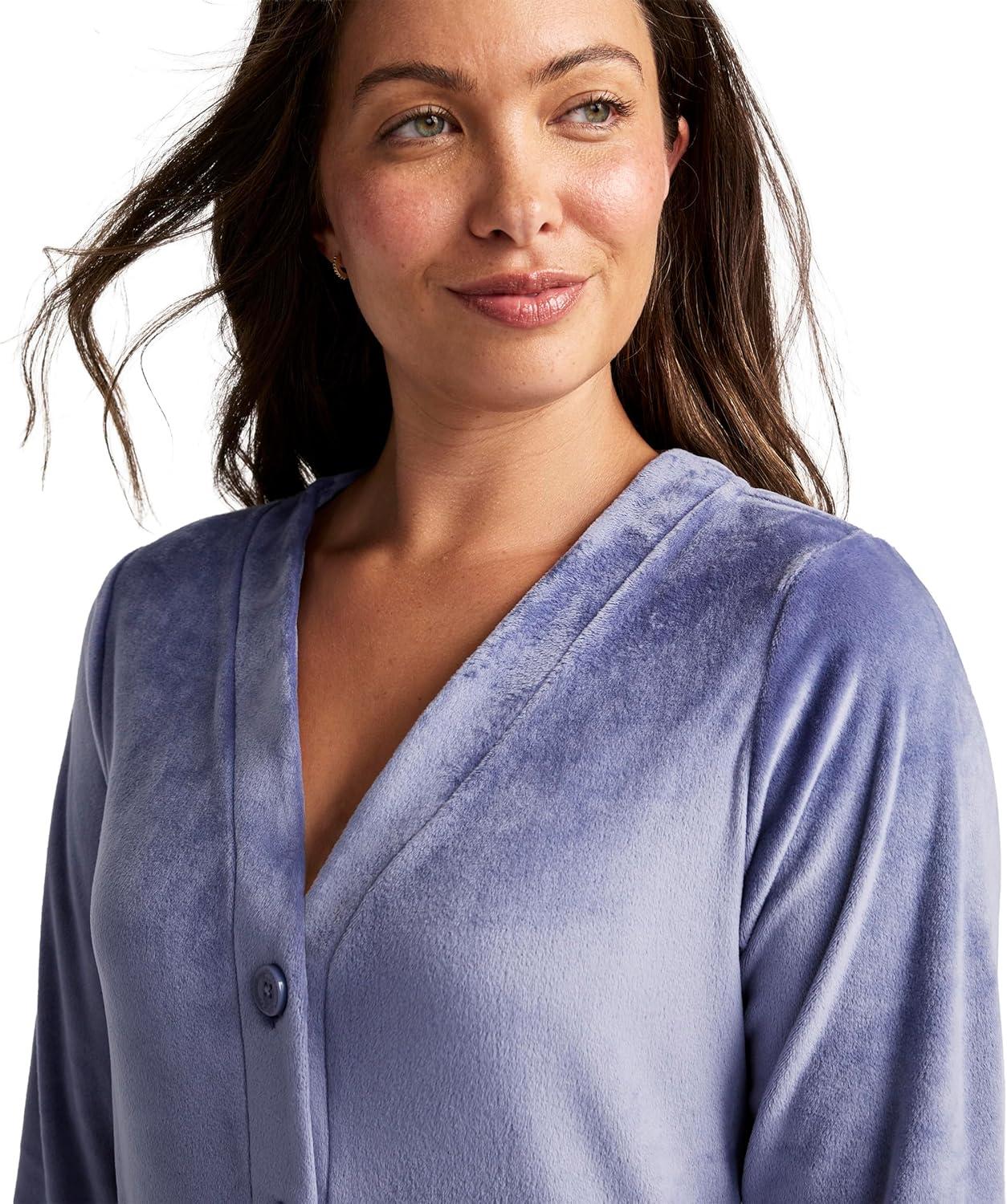 imageJockey Womens Sleepwear Velour Button Top and Wide Leg Pant Sleep SetHydrangea