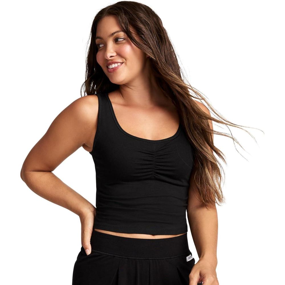 imageJockey Womens Loungewear Cotton Stretch Ruched TankBlack