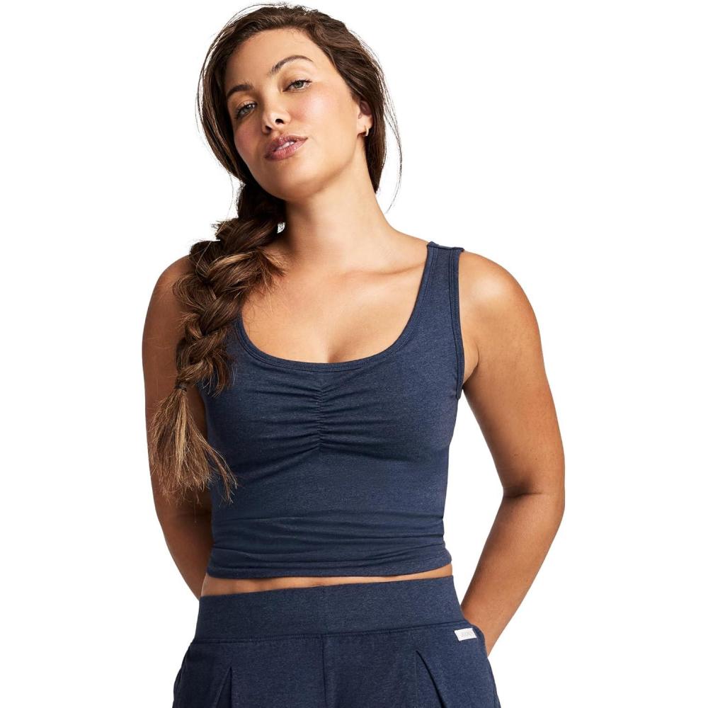 imageJockey Womens Loungewear Cotton Stretch Ruched TankBlue Heather