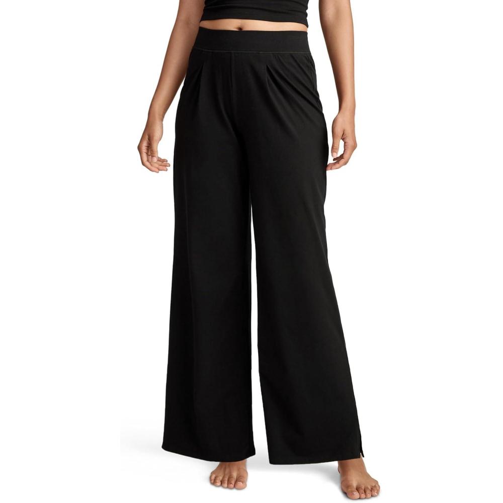imageJockey Womens Loungewear Cotton Stretch Wide Leg PantBlack