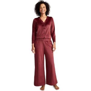 imageJockey Womens Sleepwear Velour Button Top and Wide Leg Pant Sleep SetDeep Cranberry