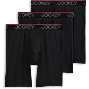 imageJockey Mens Underwear Chafe Proof Pouch Microfiber 85quot Long Leg Boxer Brief  3 PackBlack Night