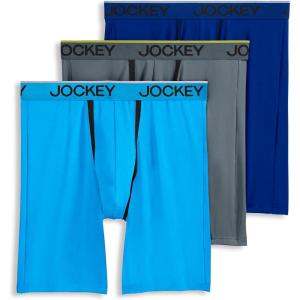 imageJockey Mens Underwear Chafe Proof Pouch Microfiber 85quot Long Leg Boxer Brief  3 PackBright AquaIron GreyBlue Jay Out