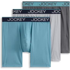 imageJockey Mens Underwear Chafe Proof Pouch Microfiber 85quot Long Leg Boxer Brief  3 PackCoveBattleship GreyGrey Dove
