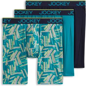 imageJockey Mens Underwear Chafe Proof Pouch Microfiber 85quot Long Leg Boxer Brief  3 PackNorthern LightAbstract TractionTrue Navy